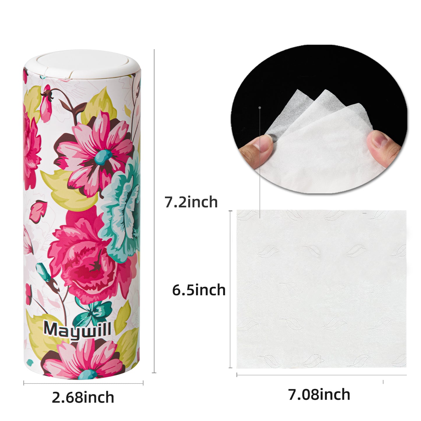 Car Tissues Holder with Facial Tissue, Car Cylinder Tissues with Chic Design, Suitable for Car Cup Holder ,Travel Tissue Tubes Box Container(3-ply, 4 Pack, 200 Sheets)