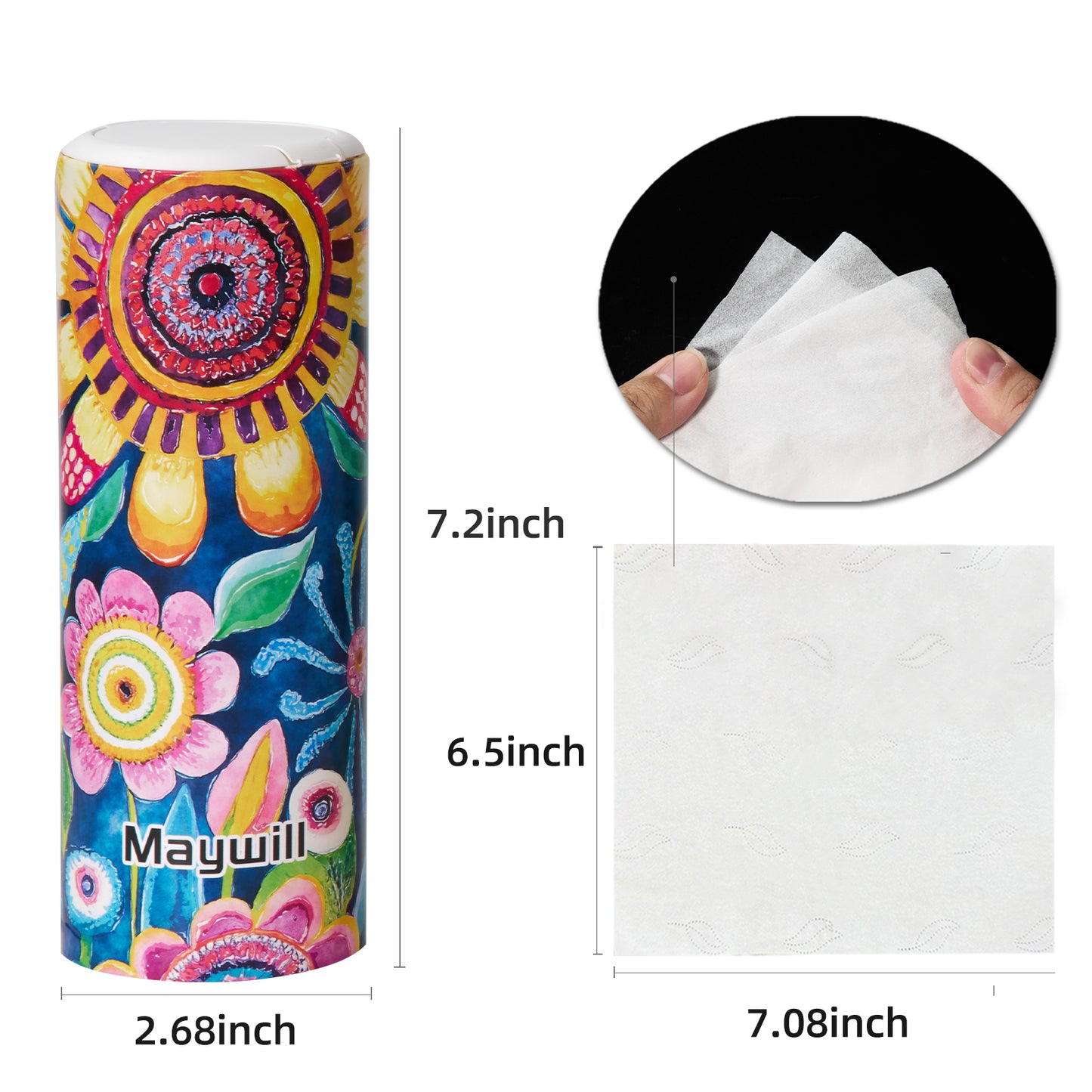 Car Tissues Holder with Facial Tissue, Car Tissue Box, Travel Tissues Cylinder ,Suitable for Car Cup Holder(3-ply 4 Pack, 200 Sheets)