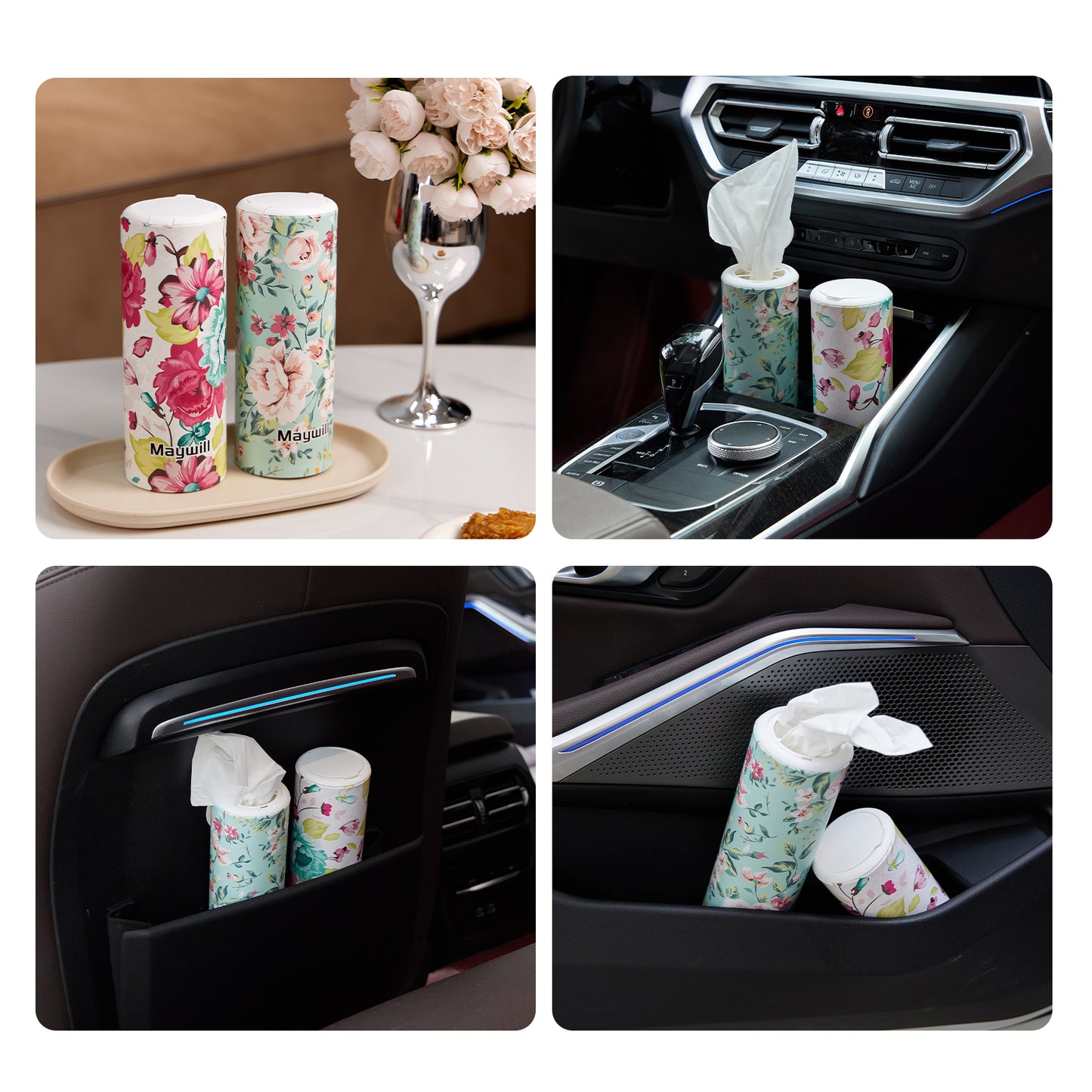 Car Tissues Holder with Facial Tissue, Car Cylinder Tissues with Chic Design, Suitable for Car Cup Holder ,Travel Tissue Tubes Box Container(3-ply, 4 Pack, 200 Sheets)