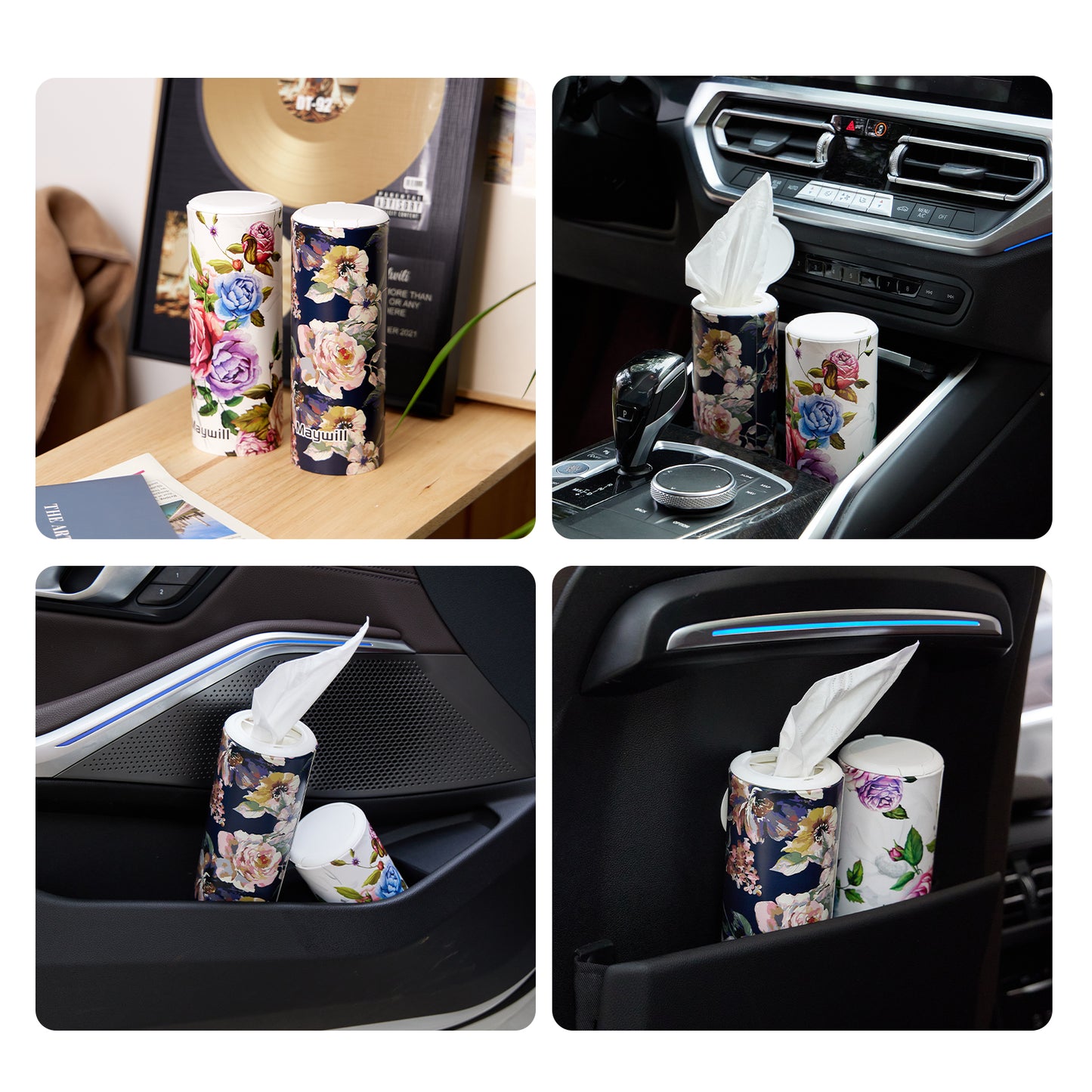 Car Tissues Cylinder Holder with Facial Tissue, Round Car Tissues Holder with Cap ,Suitable for Car Cup Holder ,Travel Tissue Tubes Box Container,Car Box Container(4 Pack, 200 Sheets)