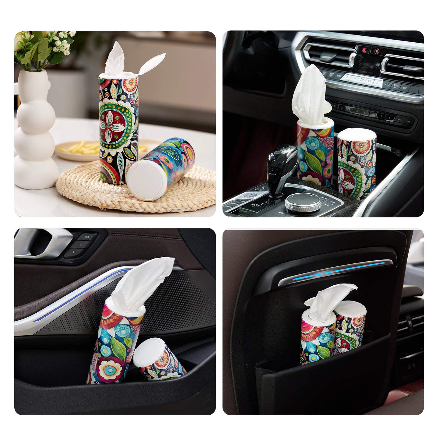 Car Tissues Holder with Facial Tissue, Travel Tissues Cylinder,Cup Holder Tissue Box for Car( 3-ply ,4 Pack, 200 Sheets)