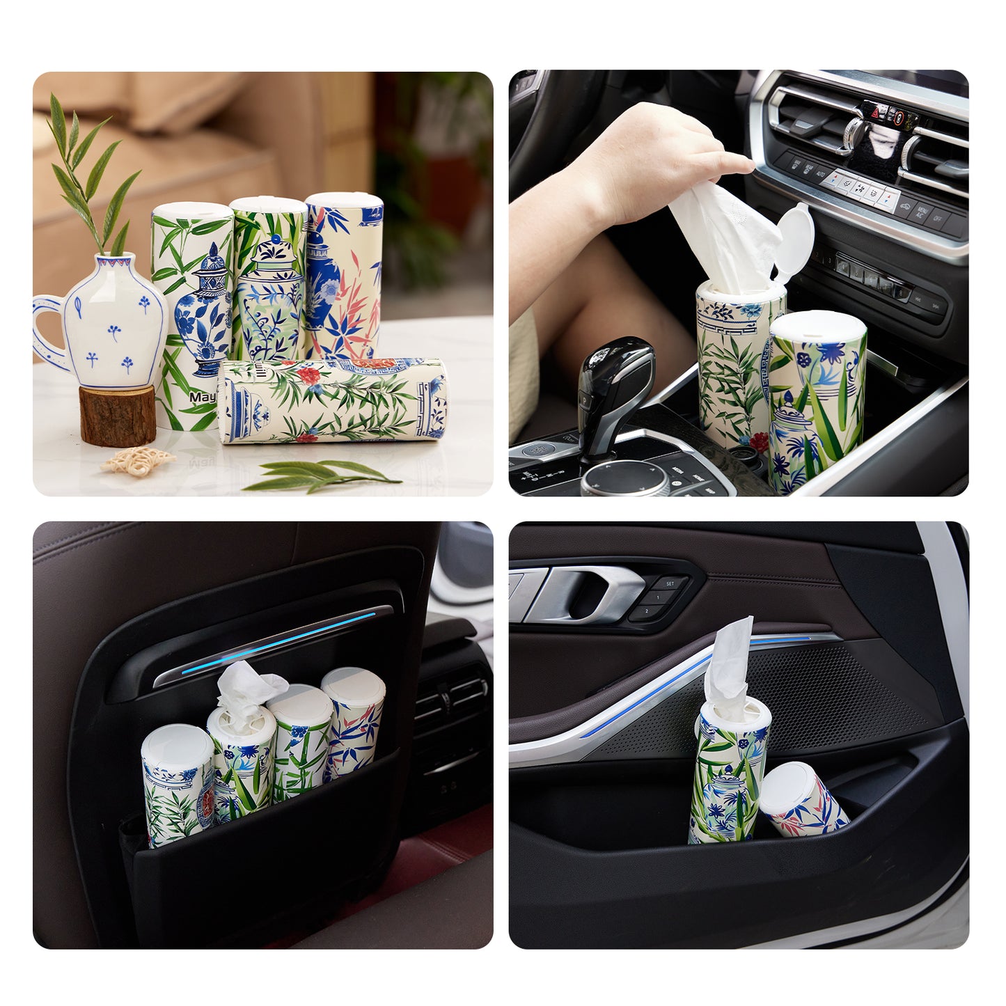 Car Tissue Holder ,Tissue Box, Car Tissues Cylinder with Cap, Car Tissues Holder, Car Tissues Holder Round Container(4pk/200 Sheets)